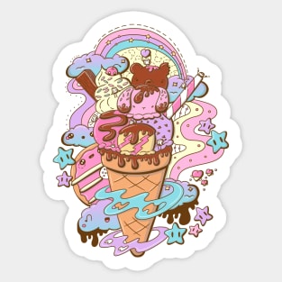 Cute ice cream bunny and bear cone Sticker